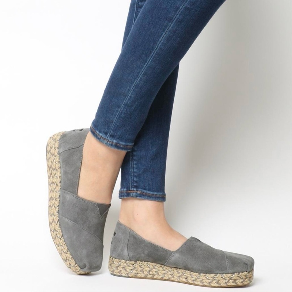 Toms Light Gray Suede Alpargata Platform Espadrilles - Picture 2 of 9